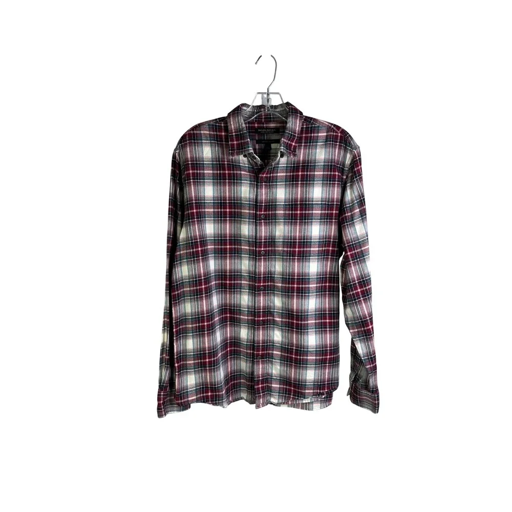 Banana Republic Shirt Mens L Plaid Ultra-Soft Flannel Untucked Autumn Layering